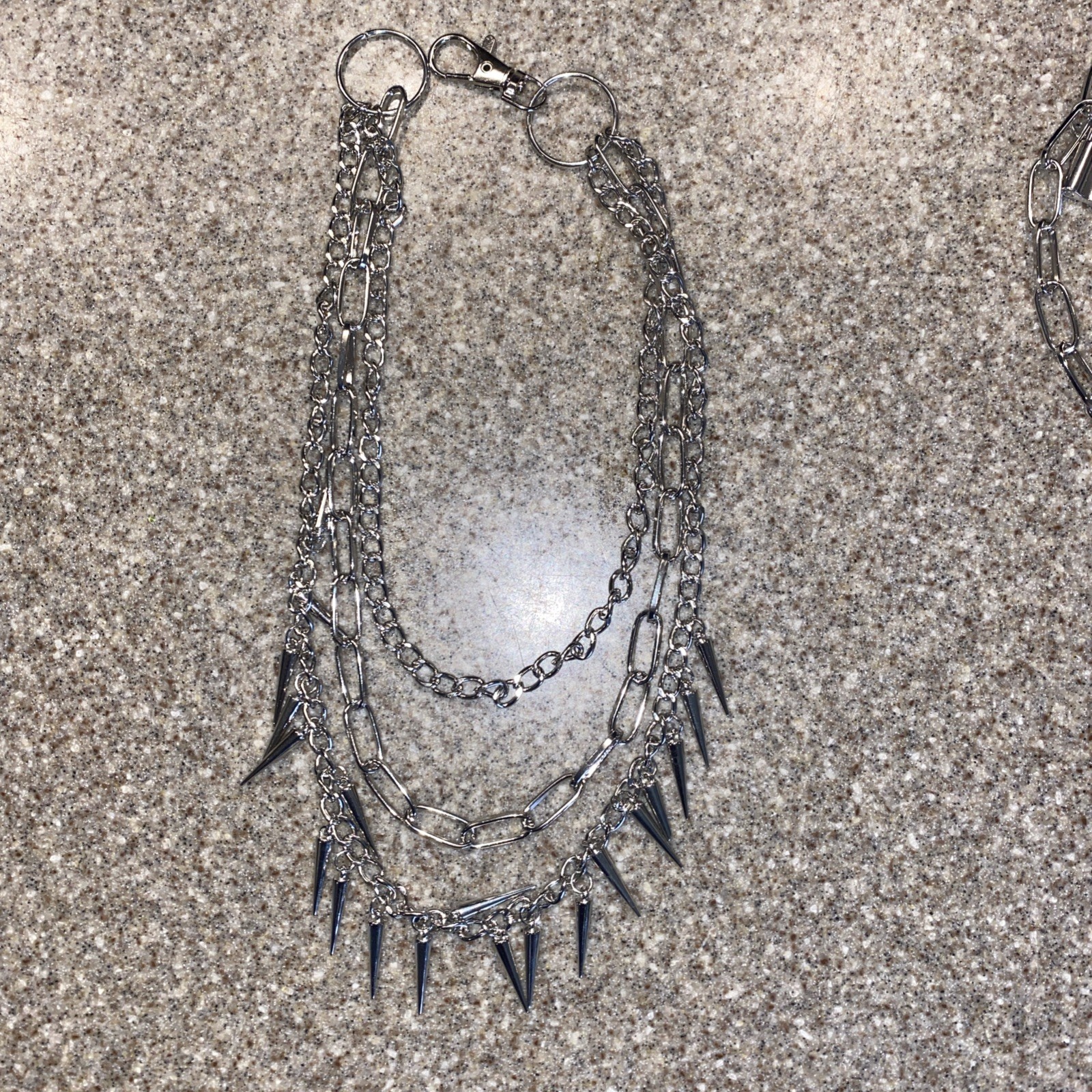 3 Silver Tone Punk Spike Link Chain Necklaces, Metal Link Chain, Lobster Clasp