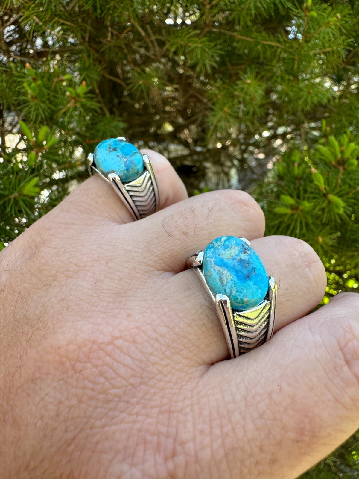 Blue Genuine Turquoise Mens Real Solid 925 Sterling Silver Signet Oval Ring