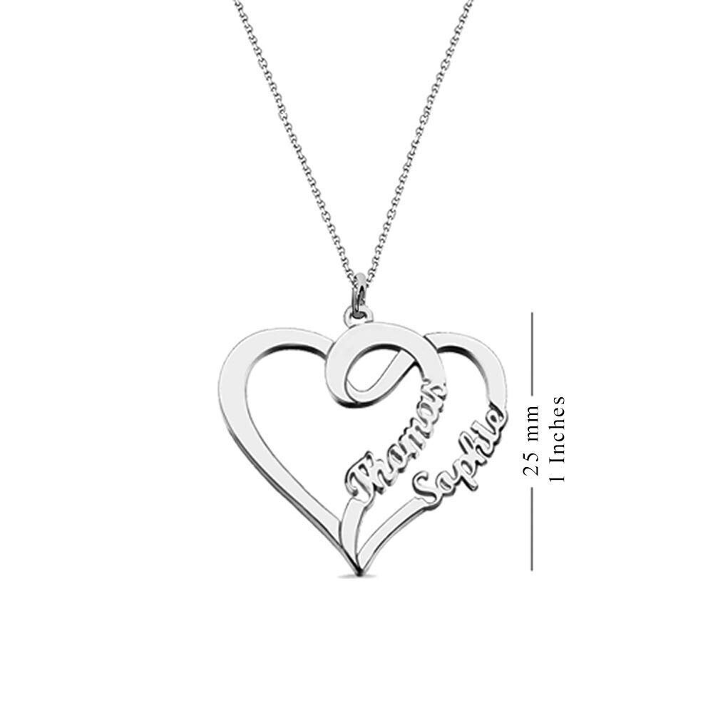 Personalized Customized 2 Name Custom Double Heart Couple Pendant Necklace Women