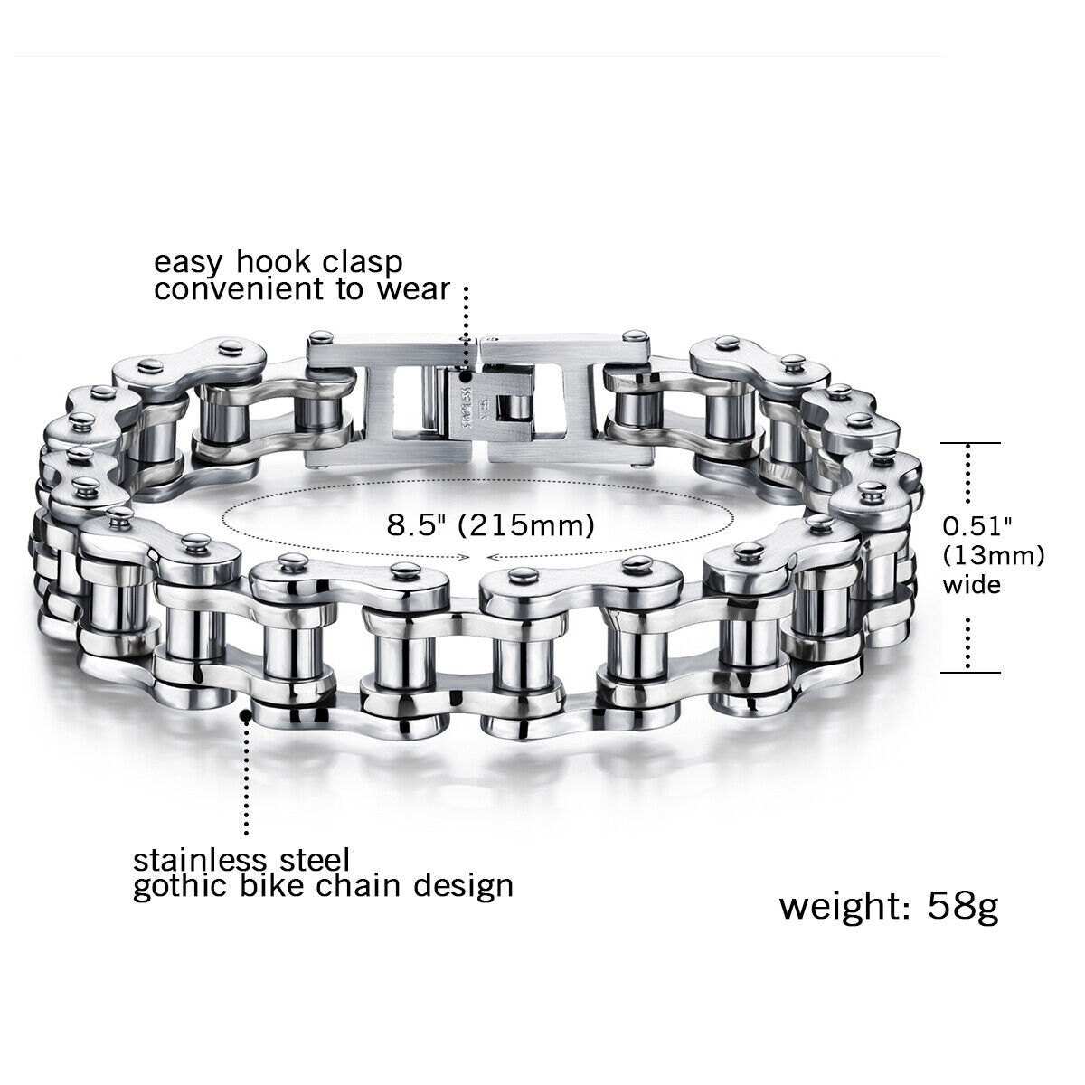 SOLID Stainless Steel Motorcycle Bike Chain Design Bracelet Men’s Jewelry 14MM