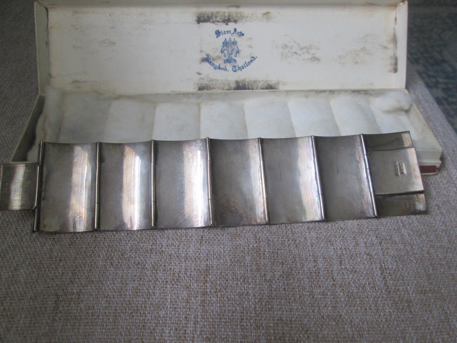 Vintage Siam Sterling Silver Niello Panel Bracelet Boxed Bangkok Thailand 925