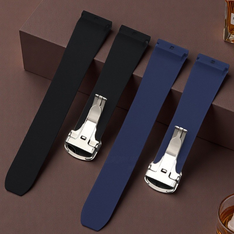 For Catier Santos Folding Clasp Waterproof Silicone Watch Strap Rubber Band 21mm