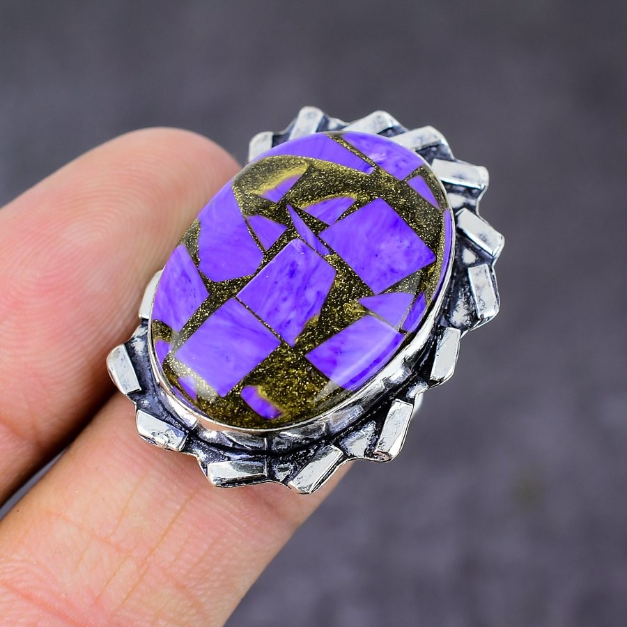 Natural Copper Purple Turquoise Gemstone 925 Sterling Silver Ring Size 8 q890