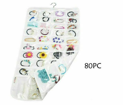 New 80 Pockets Jewelry Hanging Organizer Earring Storage Closet Display Bag