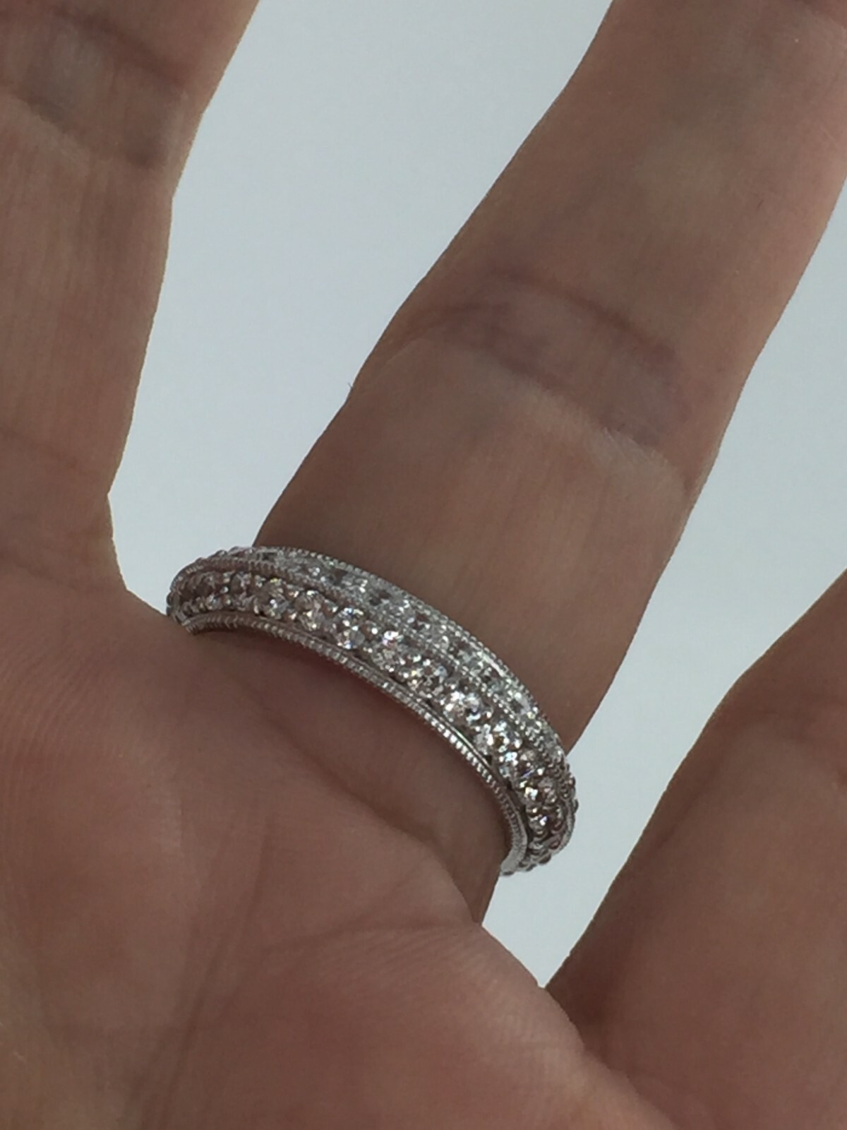 Gorgeous Domed Center Pave CZ Bead Detail 925 Silver Eternity Band Size 7