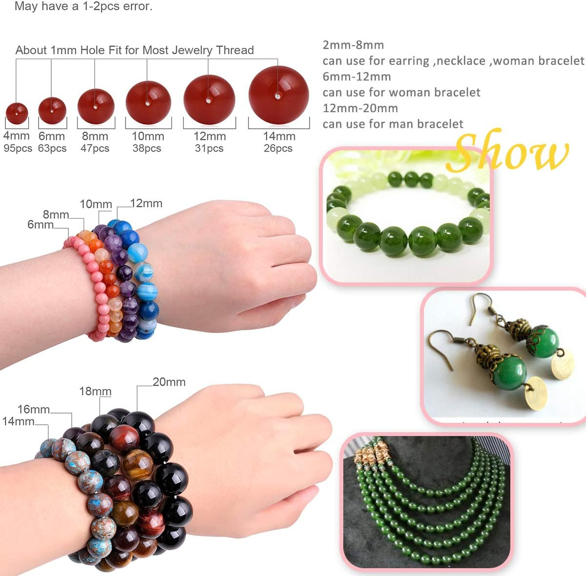 Gem-Inside Natural 8Mm Green Taiwan Jade Gemstone Loose Beads round Crystal Ener