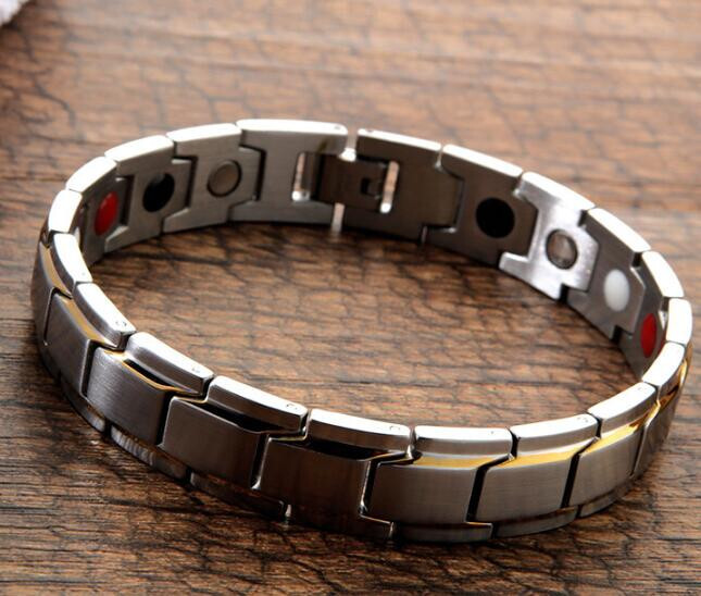 Mens Women Stainless Steel Simple Magnet Bracelet Chain Silver Gold 8.26inch