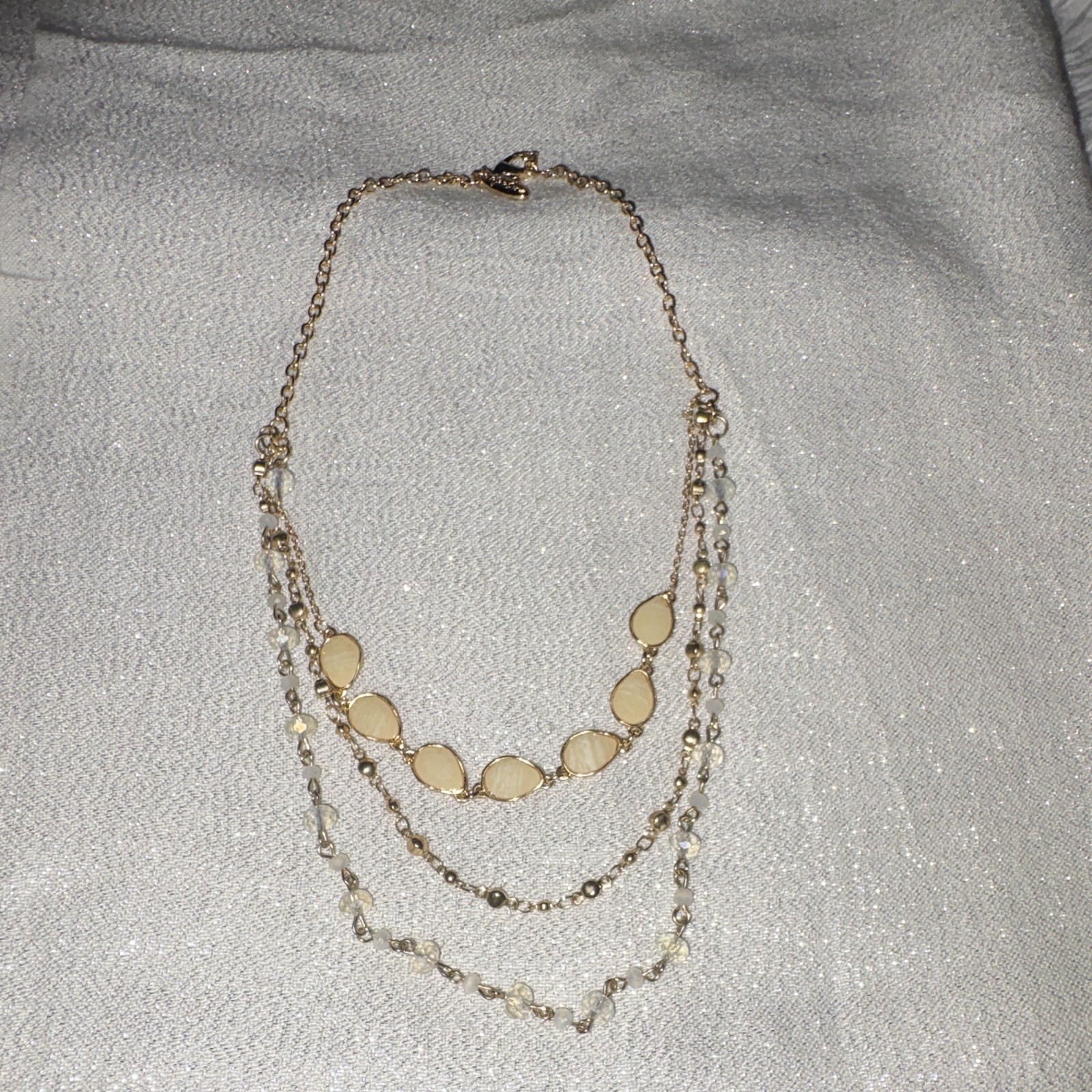 Style&co Gold Tone Layered MultiStrand Cable Chain Clear Crystal Necklace Signed