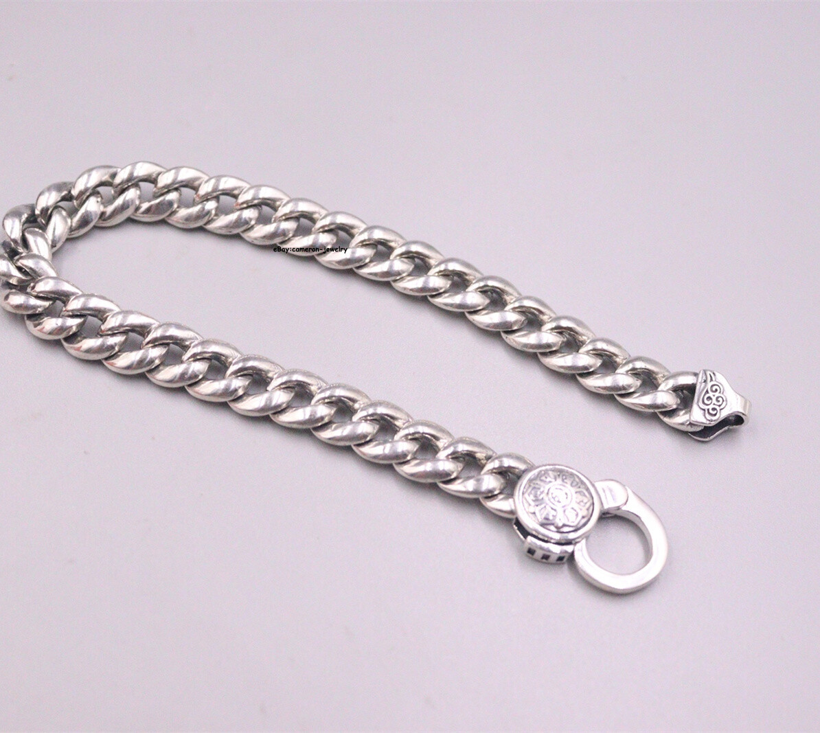 Pure S925 Sterling Silver Chain Men Unique Curb Link Bracelet 37-38g 8.26inch