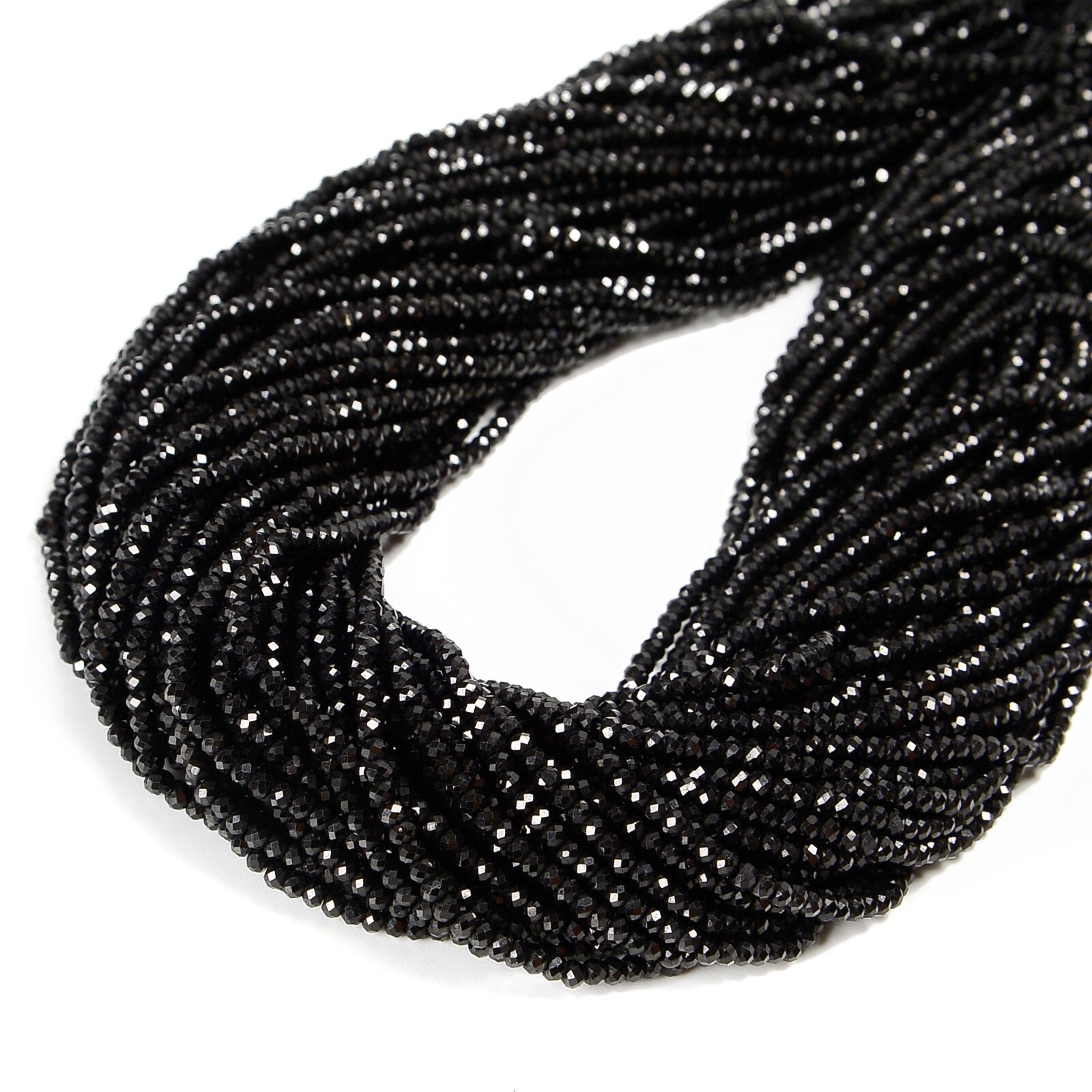 Natural Black Tourmaline Faceted Rondelle Beads 2x3mm 3x4mm 15.5″ Strand