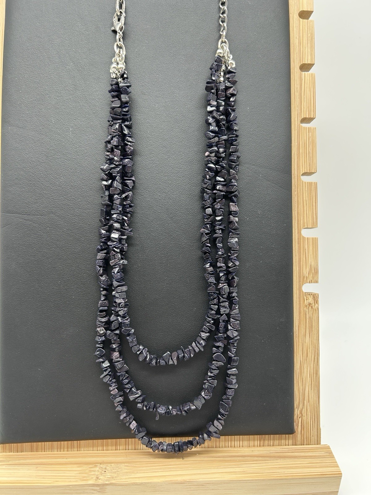 Handmade Blue Gold SandStone Necklace 18 In