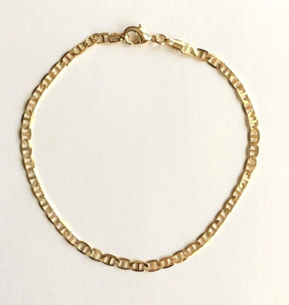 14K GOLD PLATED MARINER LINK ANKLET 9.5″ LONG / TOBILLERA 9.5″ LARGO-G080