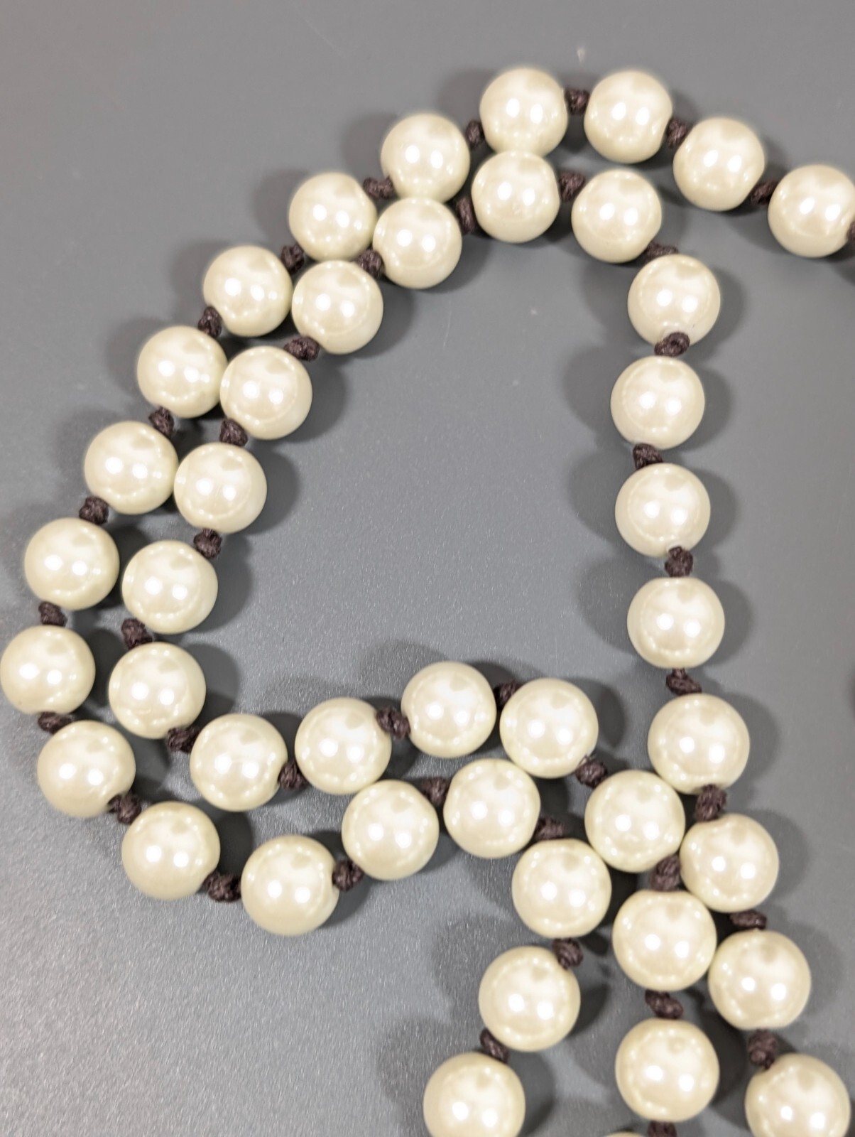 Retro Boho Ivory Color Glass Faux Pearl Brown Tassel Layering Necklace 33 in