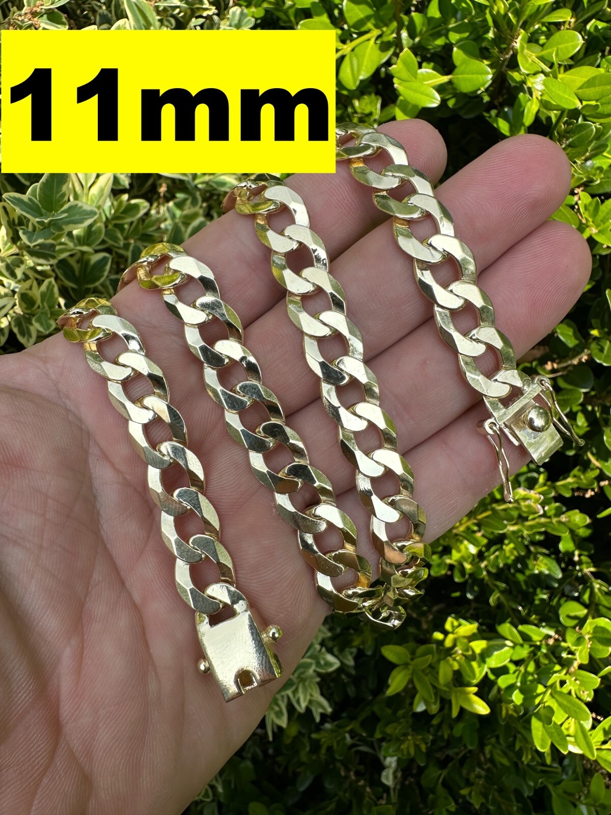 Flat Curb Cuban Link Chain Necklace Real 14k Gold Plated 925 Silver Box Clasp