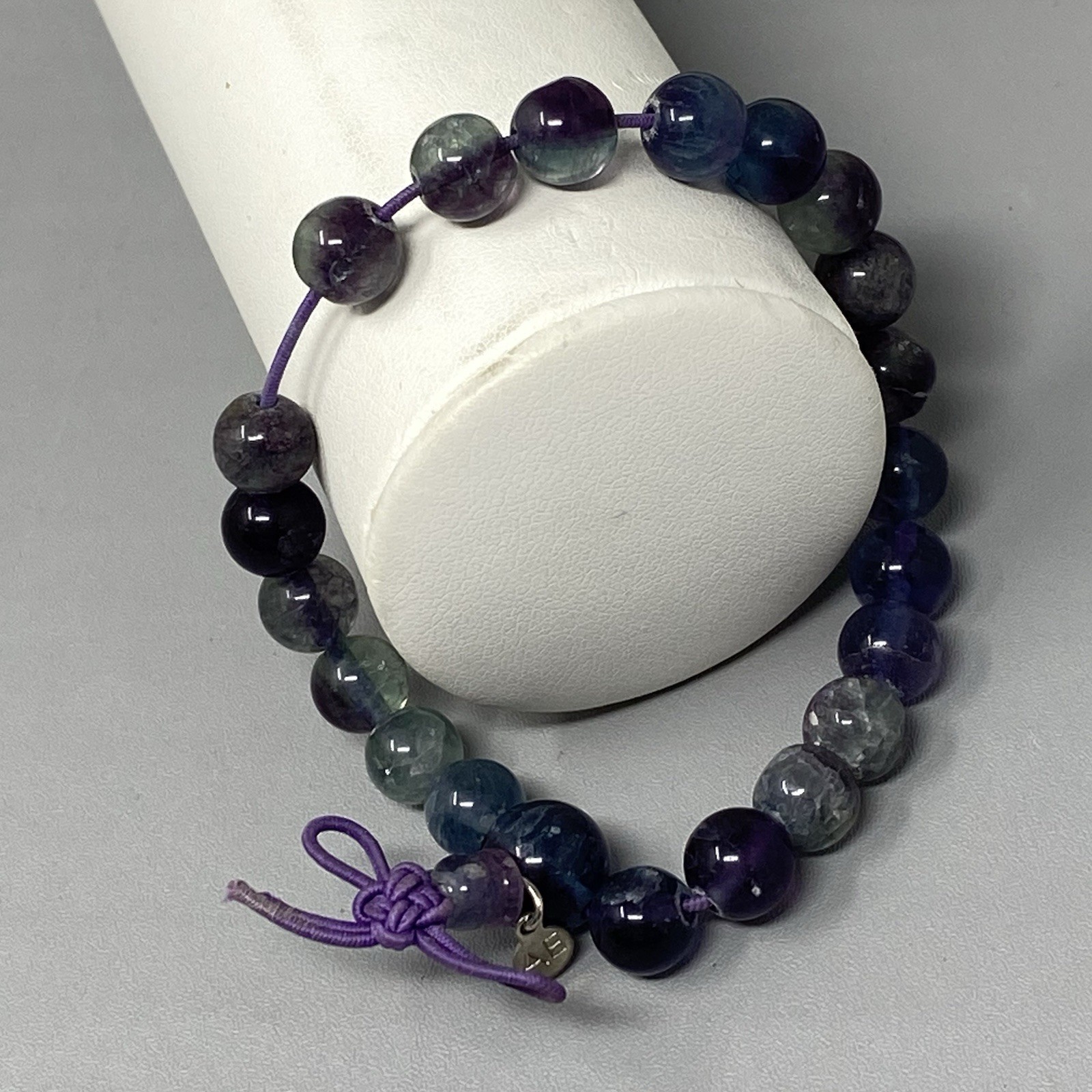 Designer AE Stone Beaded Bracelet Blue Purple Fluorite Stretch Energy 7″