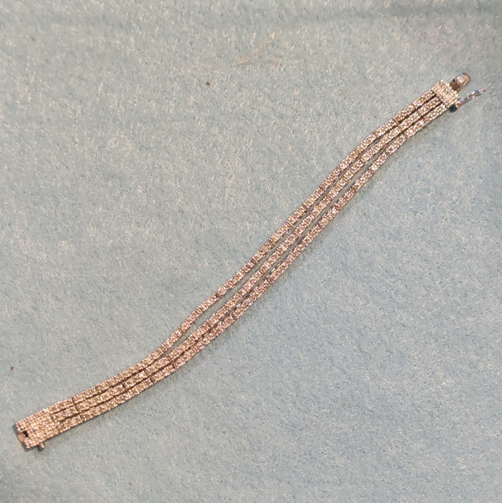 Silver Tone Multi-Row Crystal Tennis Chain Bracelet Box Clasp White/Colorless