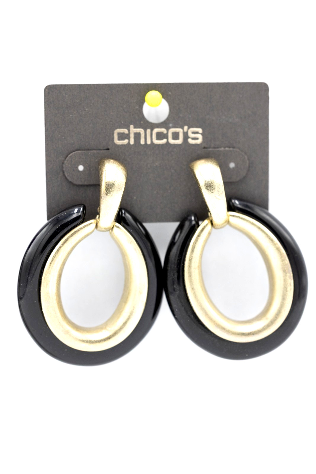 Chico’s black and gold-tone dangle hoop earrings New