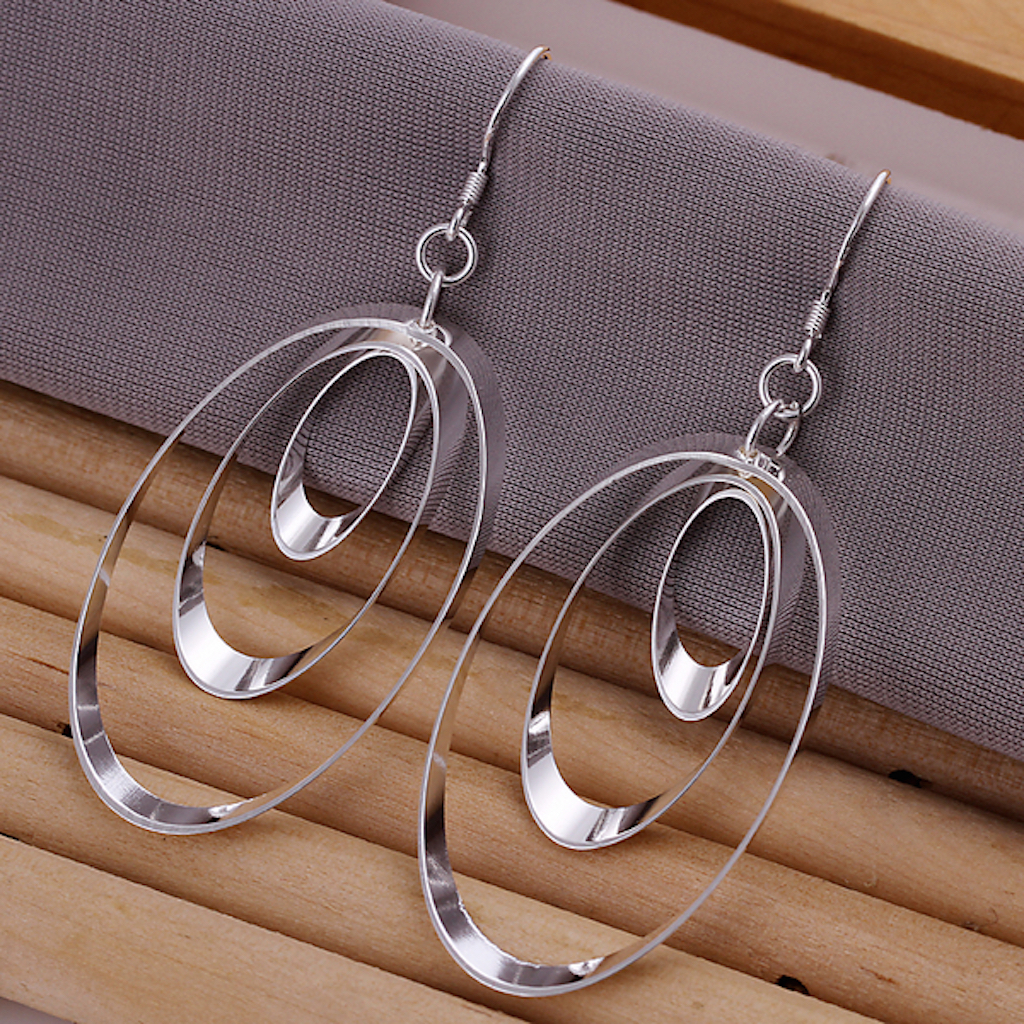 925 Sterling Silver Chandelier Circles Hoop Pierced Earrings L153