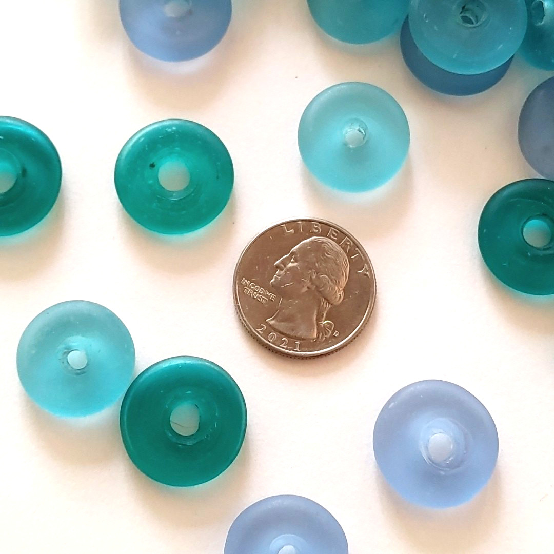 Approx 200 Frosted Donut Beads Cultured Sea Glass 17 – 21mm Aqua Blue Green Lot