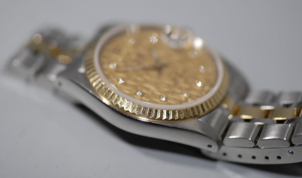 Tudor Prince Date 18K Solid Gold Bezel & Links w Diamond Linen Dial 74033 Ex++!