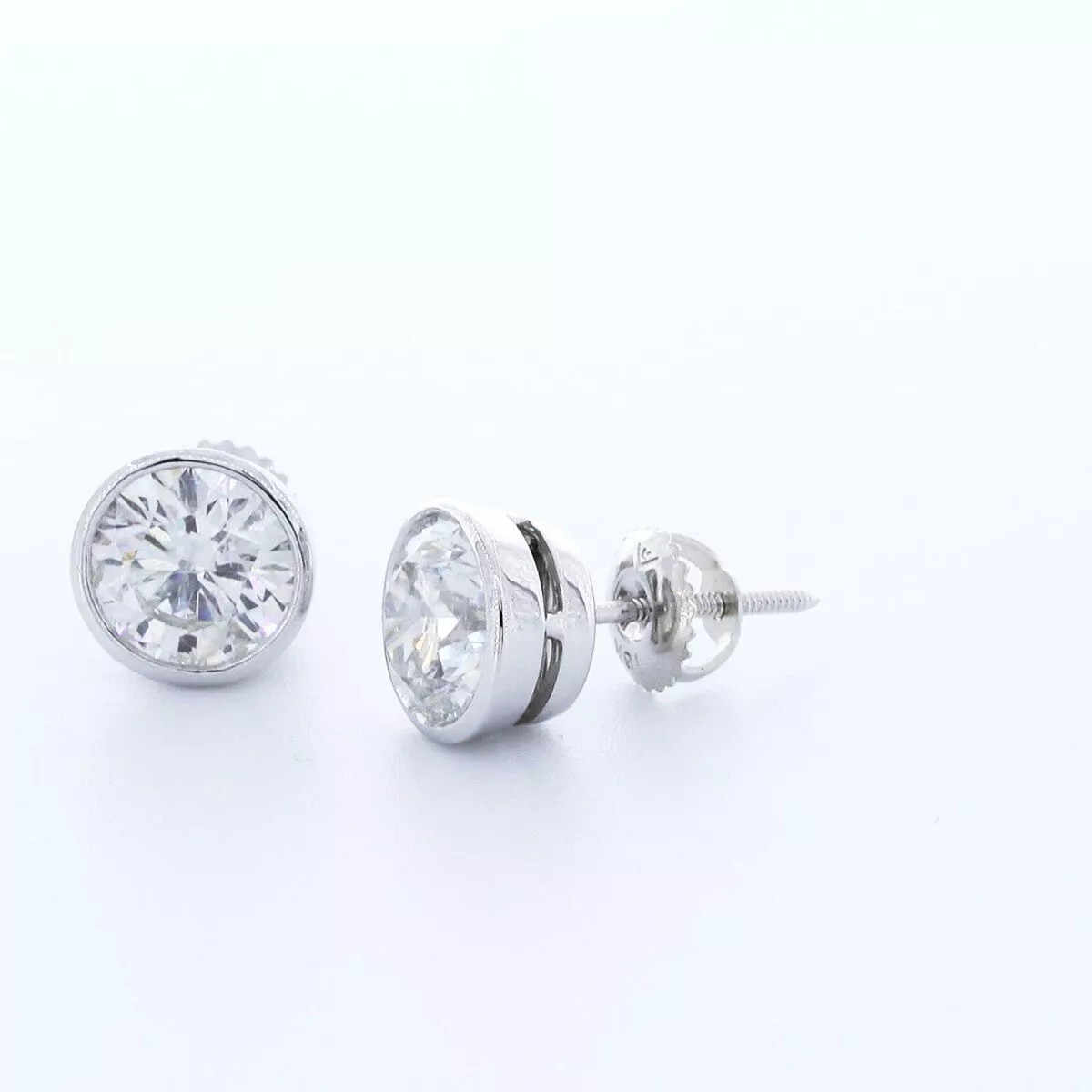 Stud Earrings Classic Bezel Set 14K Gold 3.75 Carat Round Natural Diamond G SI1