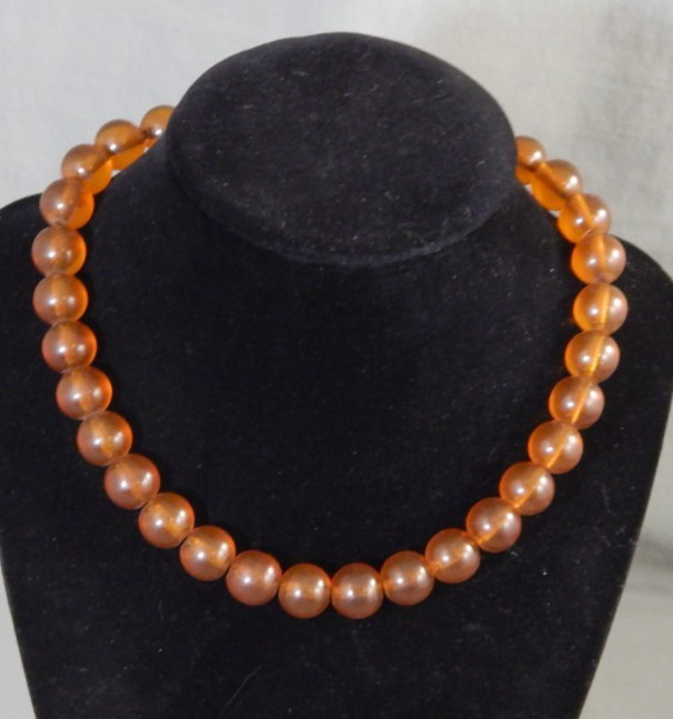 Vintage Antique Honey Cognac Amber Round Bead Choker Necklace 15″ ~ 40g