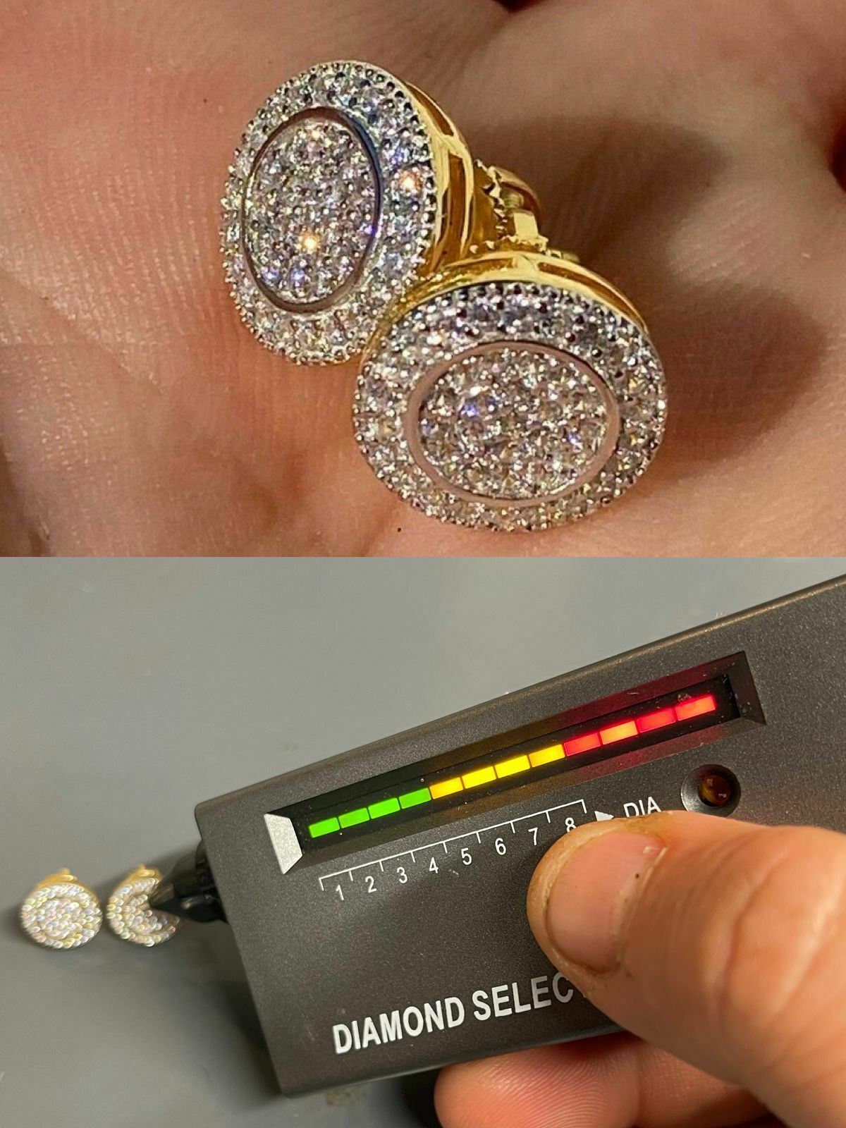 Real 925 Silver Iced Moissanite Hip Hop Men’s Earrings Big Studs 14k Gold Plated