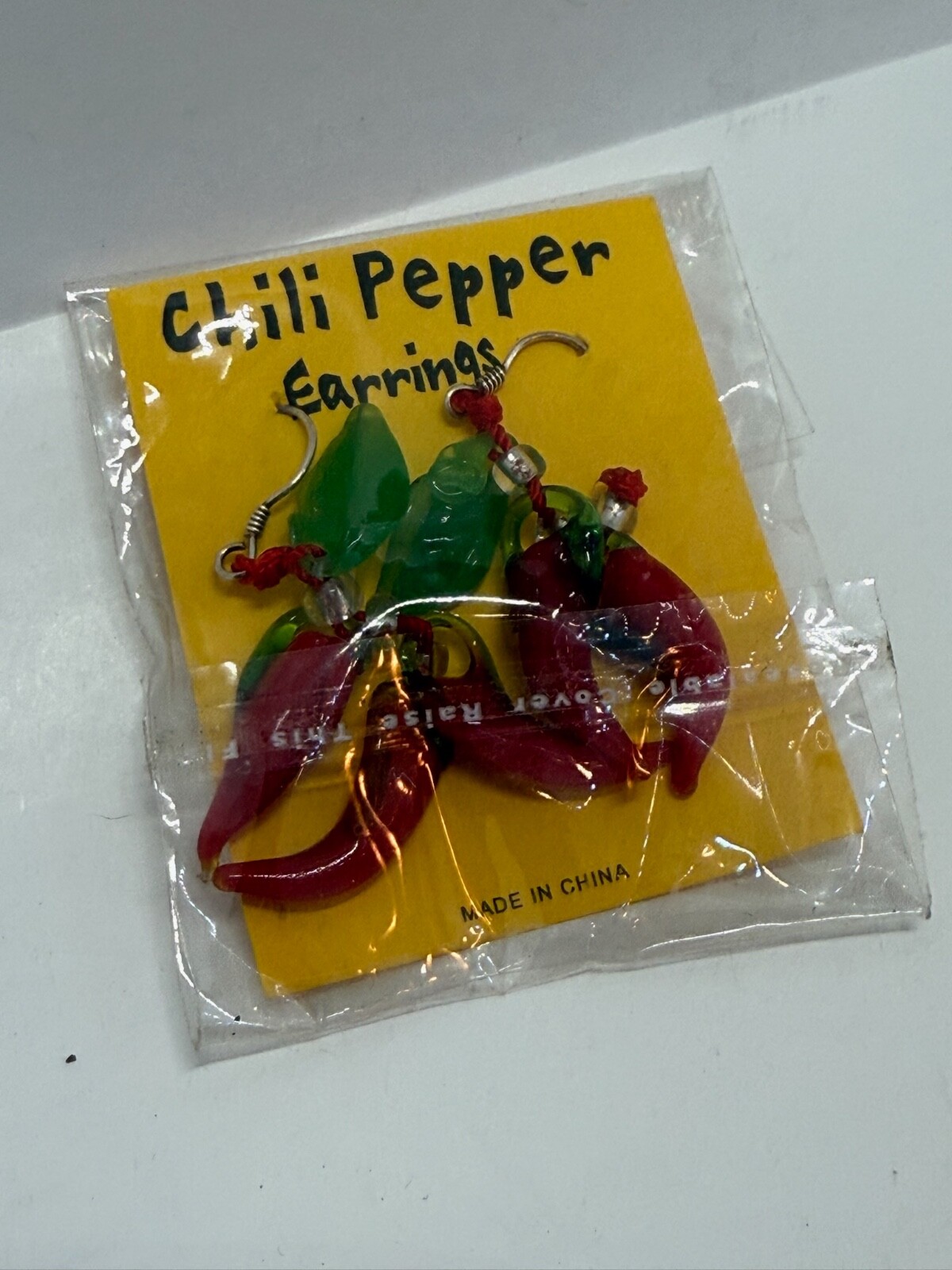 Vintage Glass Red & Green Chili Pepper Dangle Drop Pierced Earrings **Free Ship