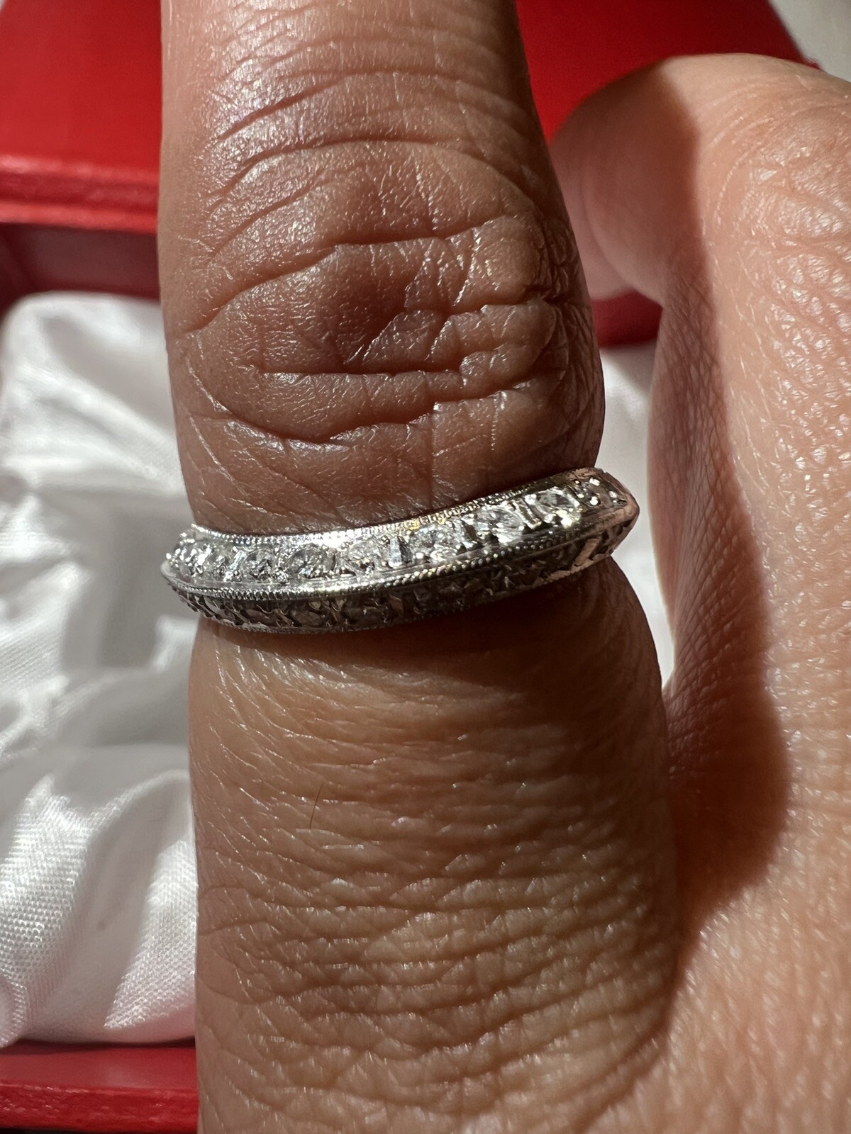 platinum art deco knife edge Double diamond contoured band ring Wedding Curved