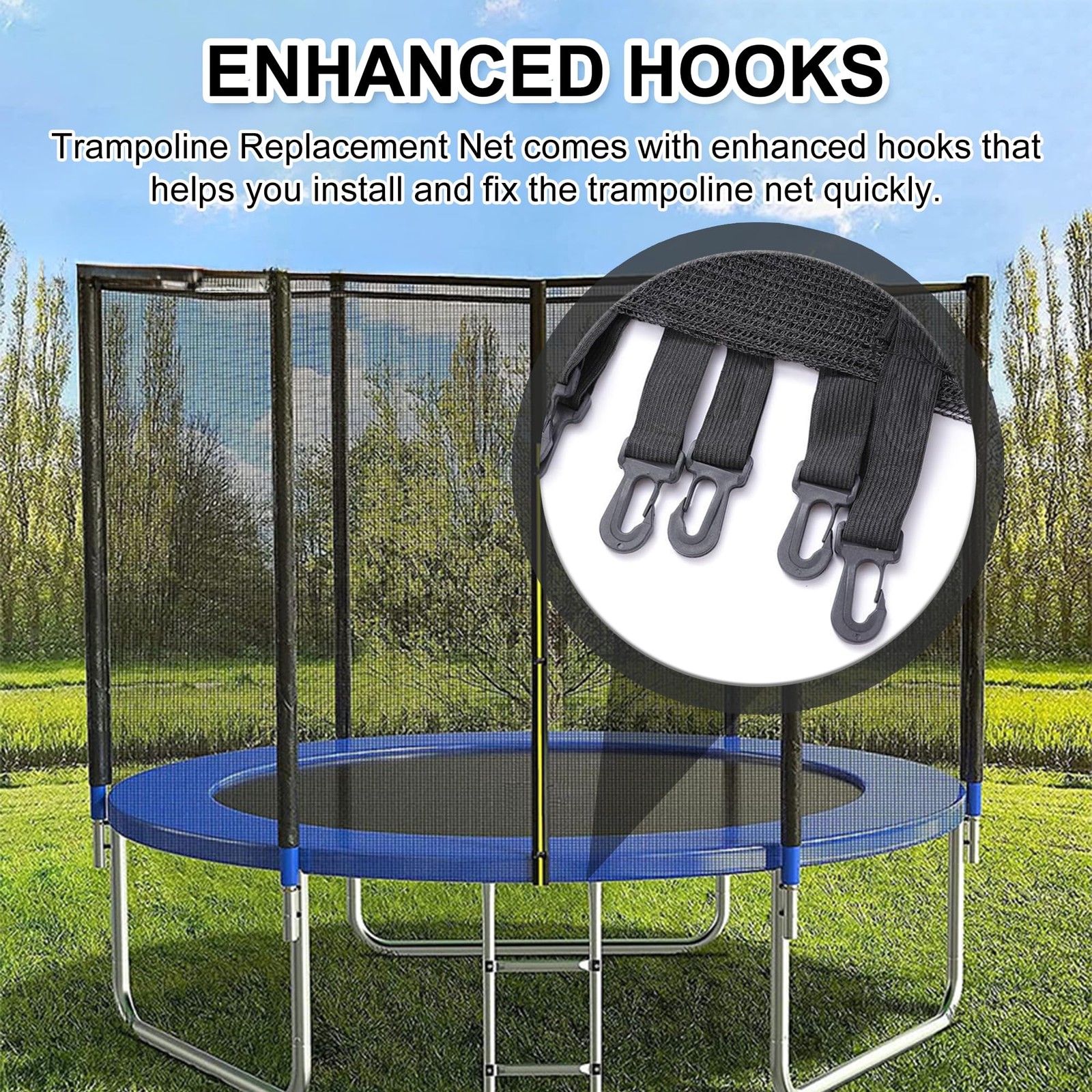SUOGROLI Trampoline Safety Net 8ft 6 Poles Black Replacement Fence