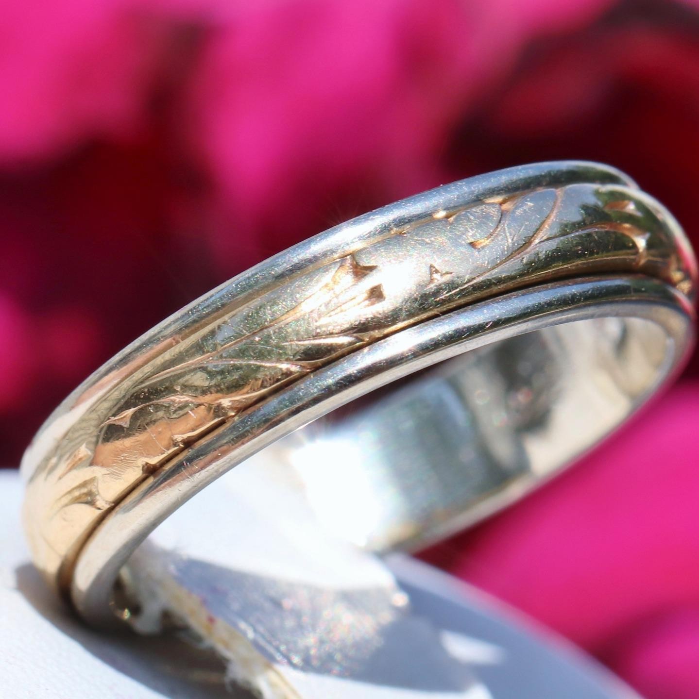 14k gold multi tone wedding band ring sz 6 handmade antique 4.85g Artcarved N304