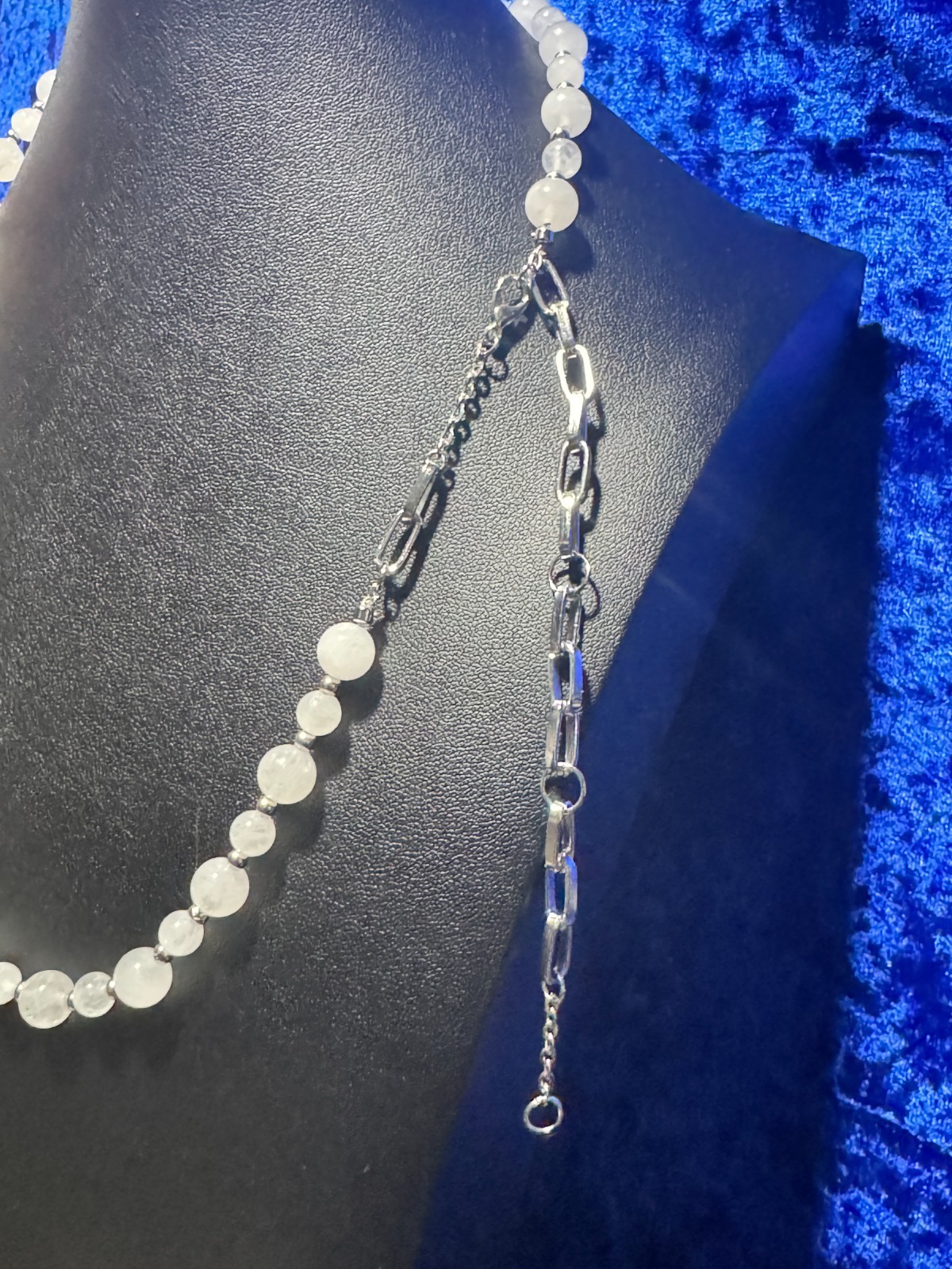 White Jade Beaded Tennis Necklace Chain 8Mm & 6 Mm 20″ + 4″ Natural Gemstone