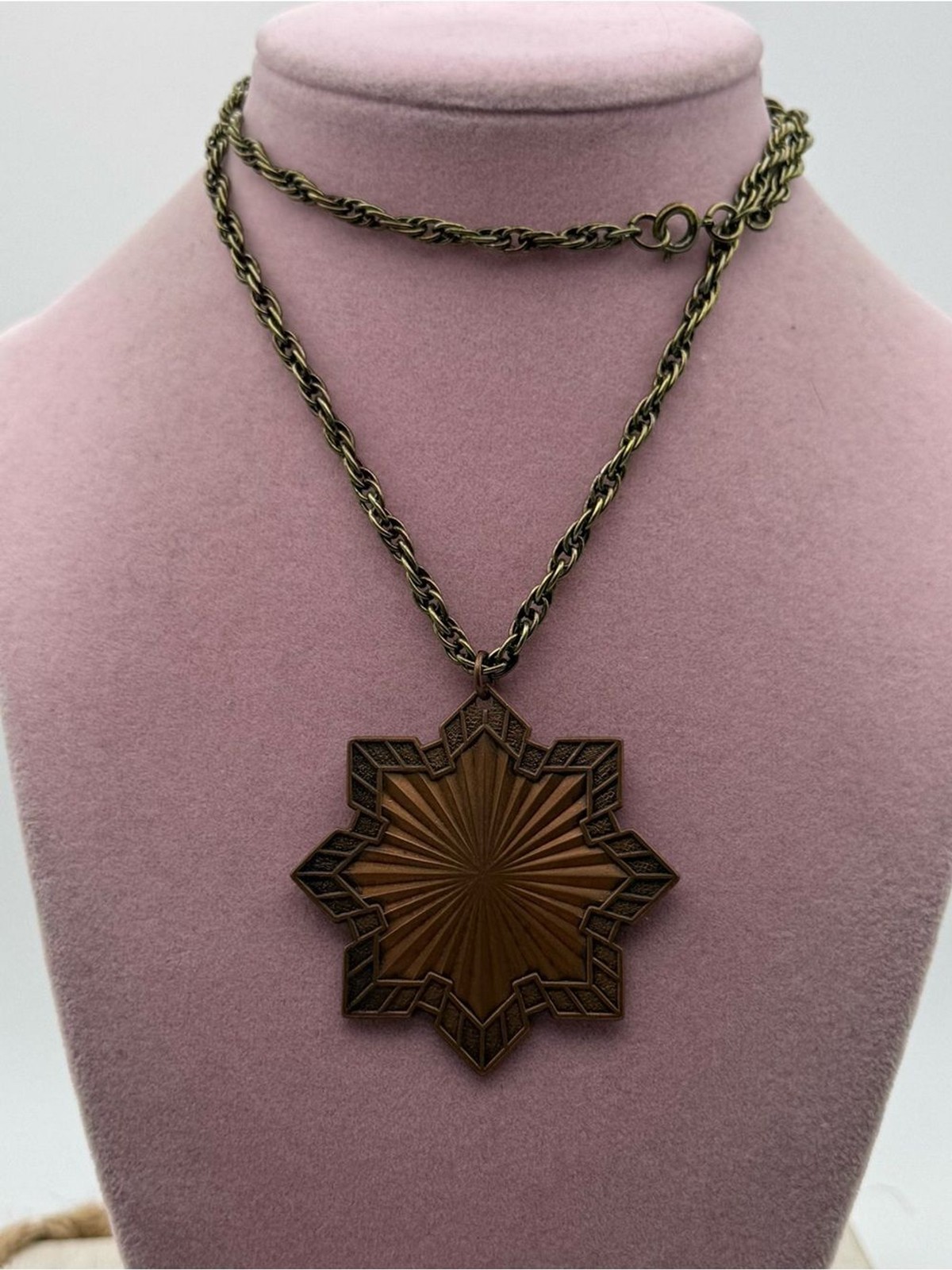 Vintage solid copper Starburst Pendant Necklace in Antique Bronze