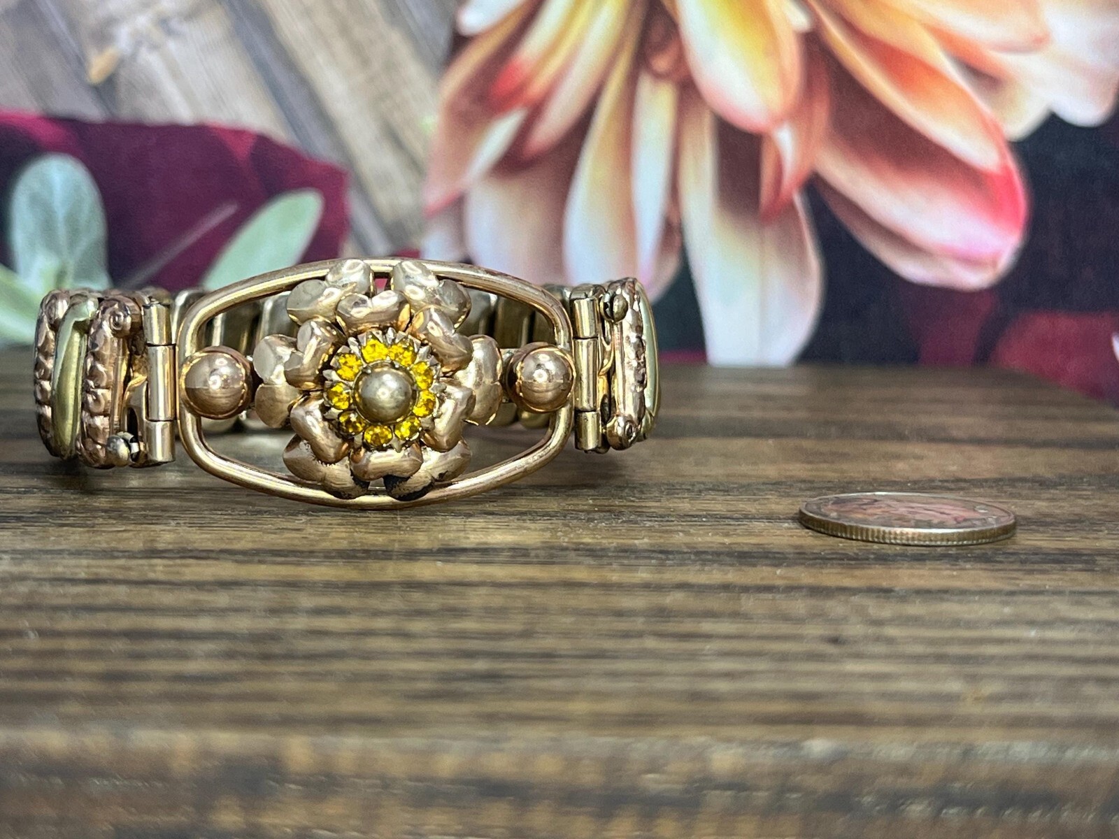 Vintage Lustern 1/20 12K GF on Sterling Expandable Flower Sweetheart Bracelet