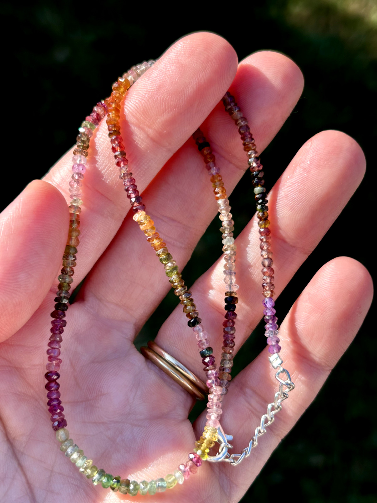 Rainbow Multicolor Tourmaline Necklace 15″ adjustable 6.4g 3.5mm faceted beads