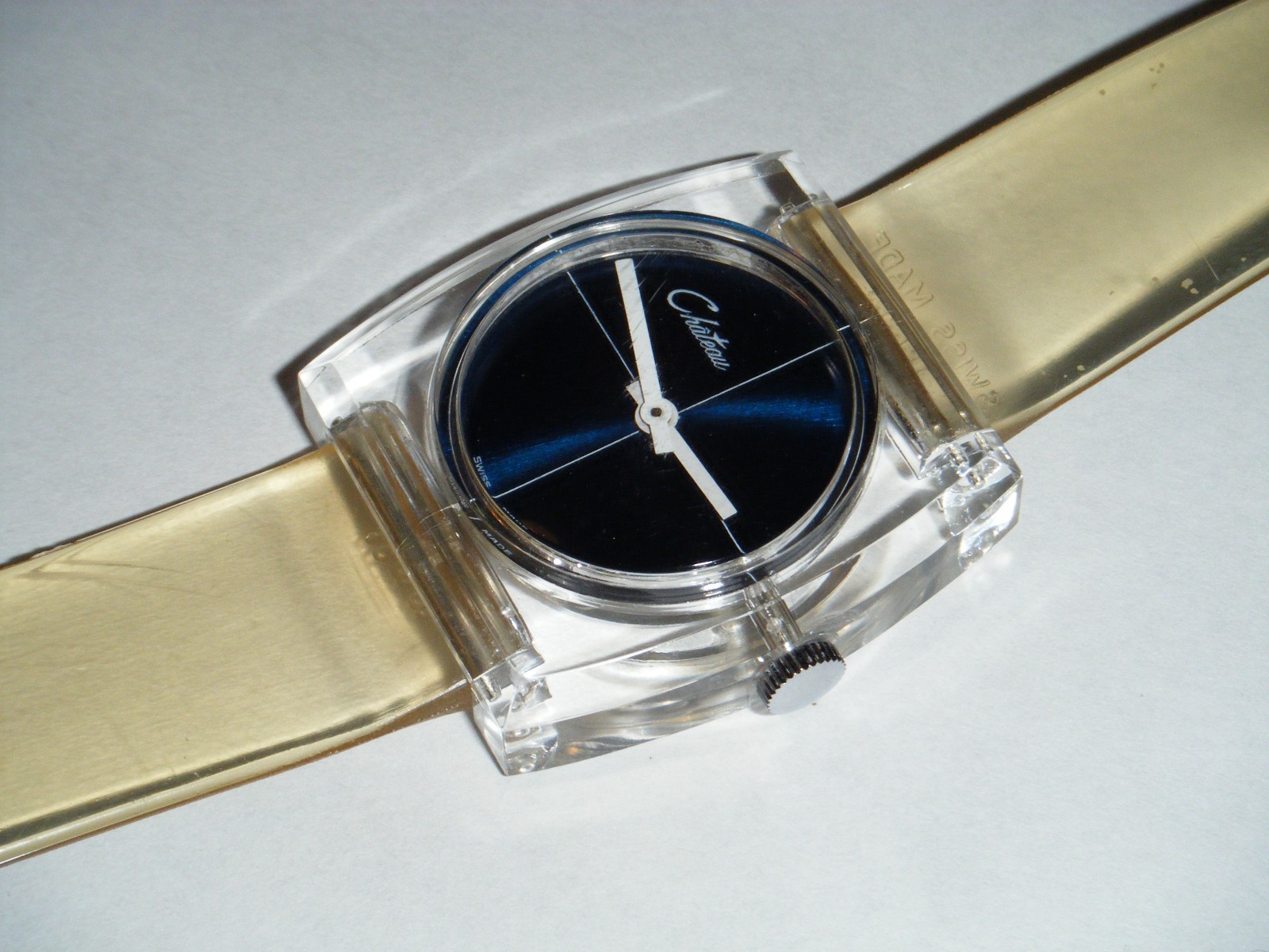 Vintage Chateau Alfex LTD Swiss Plexiglass Manual Wind Mens Wrist Watch