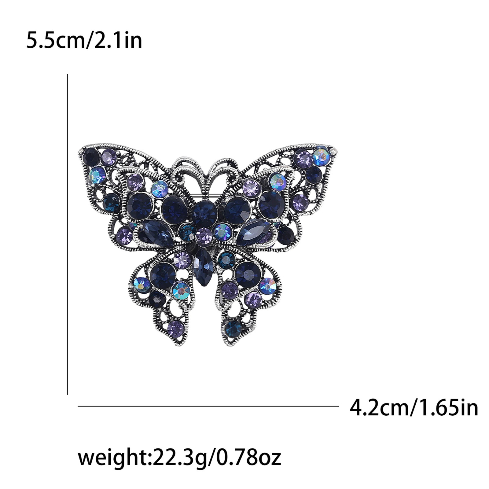 Metal Tone Rhinestone Butterfly Brooch Unisex Insect Wing Brooches Jewelry