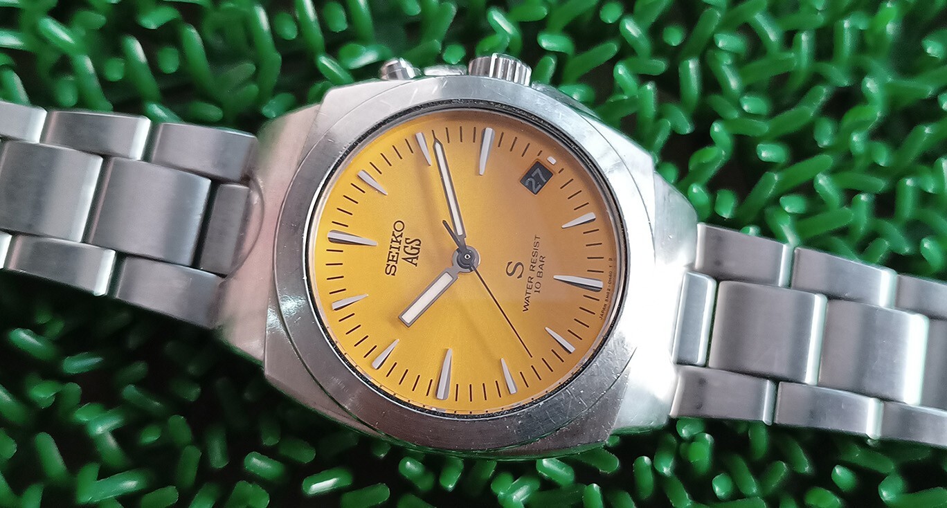RARE SEIKO AGS KINETIC 5M42-0E50 ORANGE DIAL ALL ORIGINAL WORKING 100%GENT WATCH
