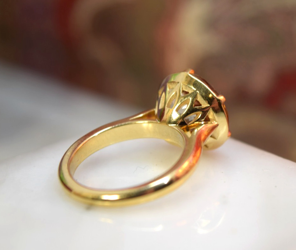 18K Yellow Gold Rare 10.0 Ct Round Natural Imperial Topaz Solitaire Ring sz 6