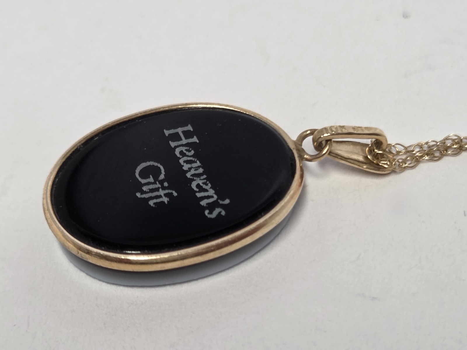 10k Gold Mother Child Blue Oval Cameo Pendant 18″ Necklace Heaven’s Gift Baby