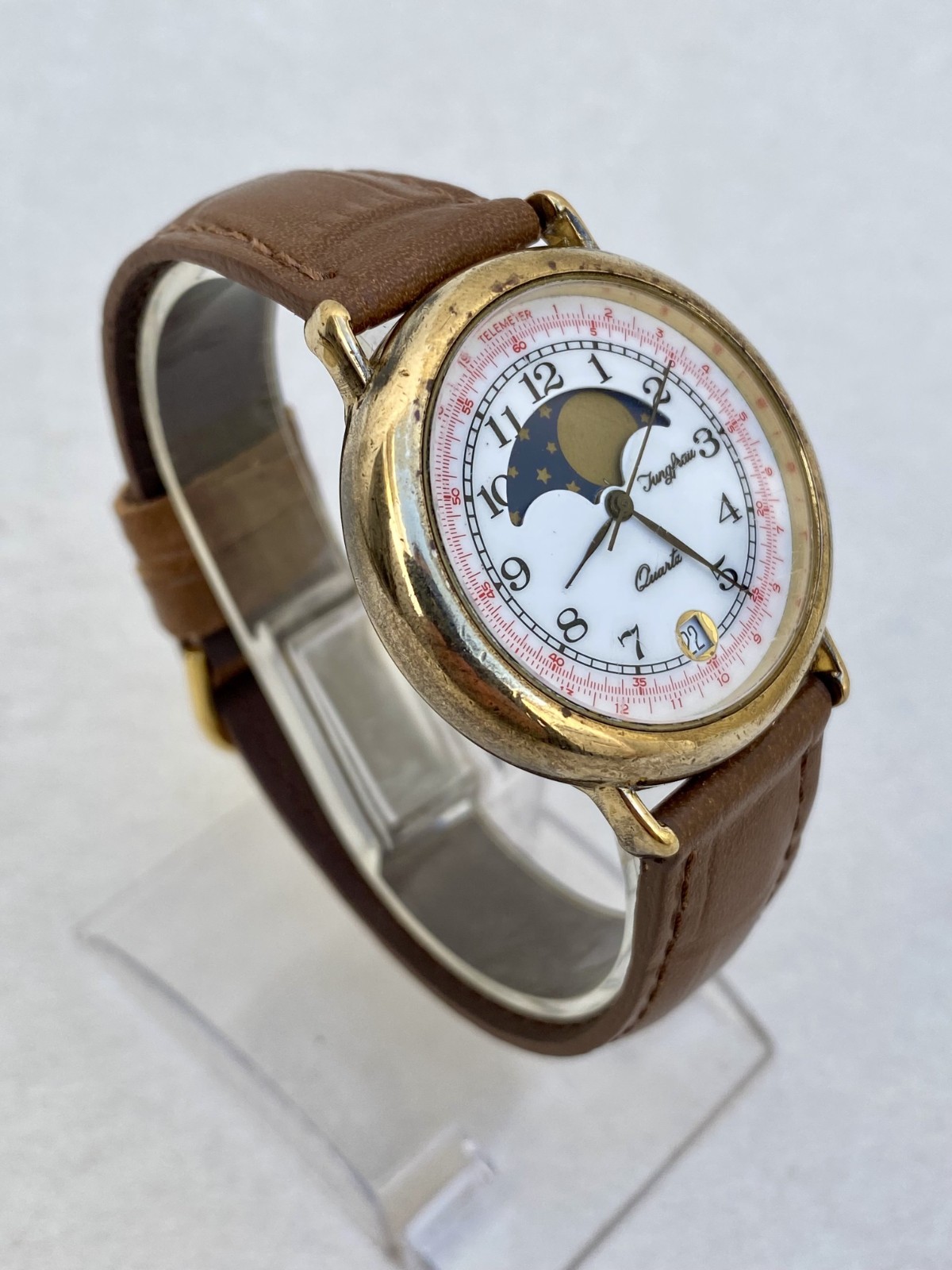 Vintage Jungfrau Watch Quartz Moonphase Mens