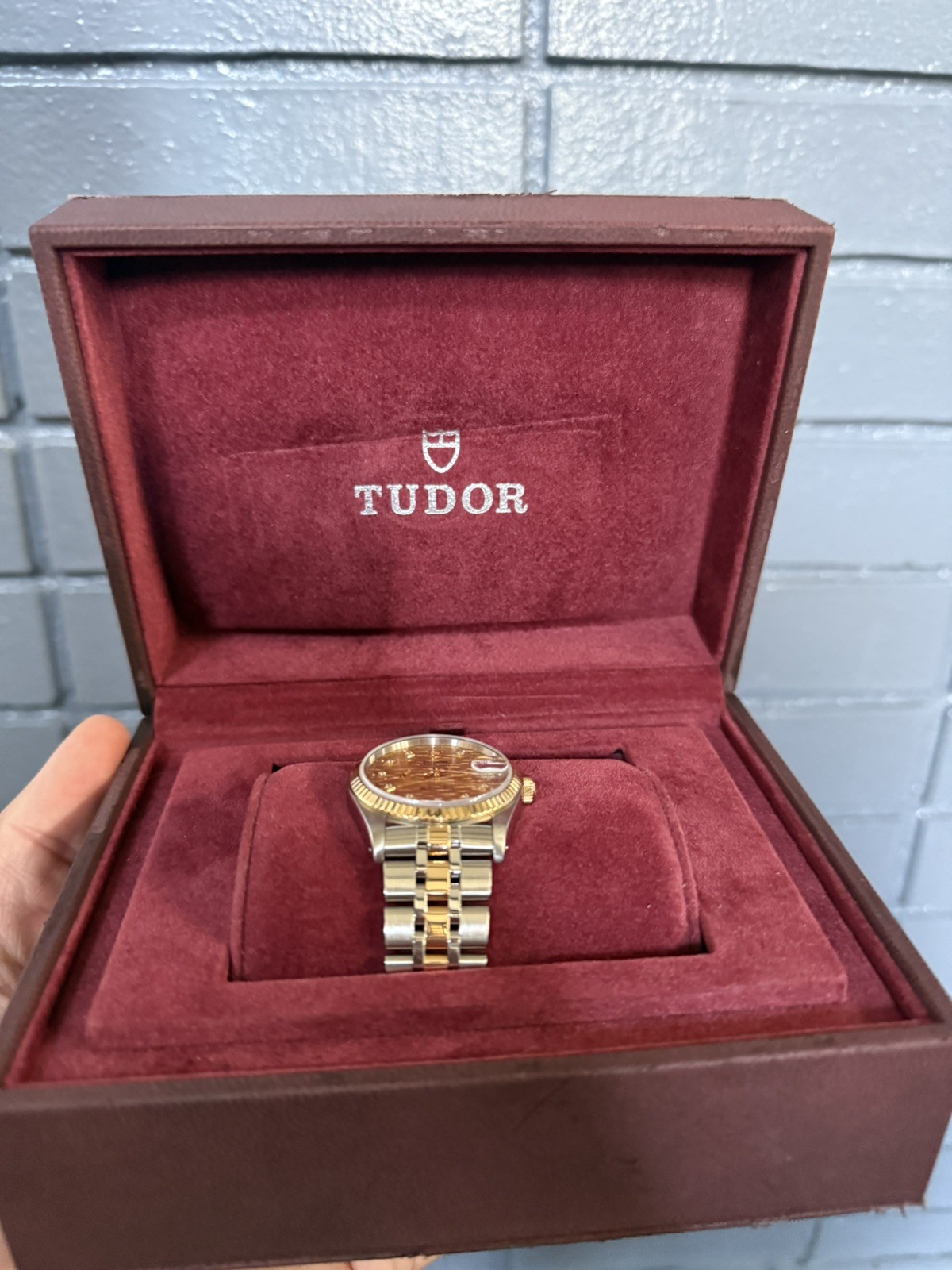 Tudor Prince Date 18K Gold & SS Gold Linen Diamond Dial Auto Watch 74033 w/ B&P