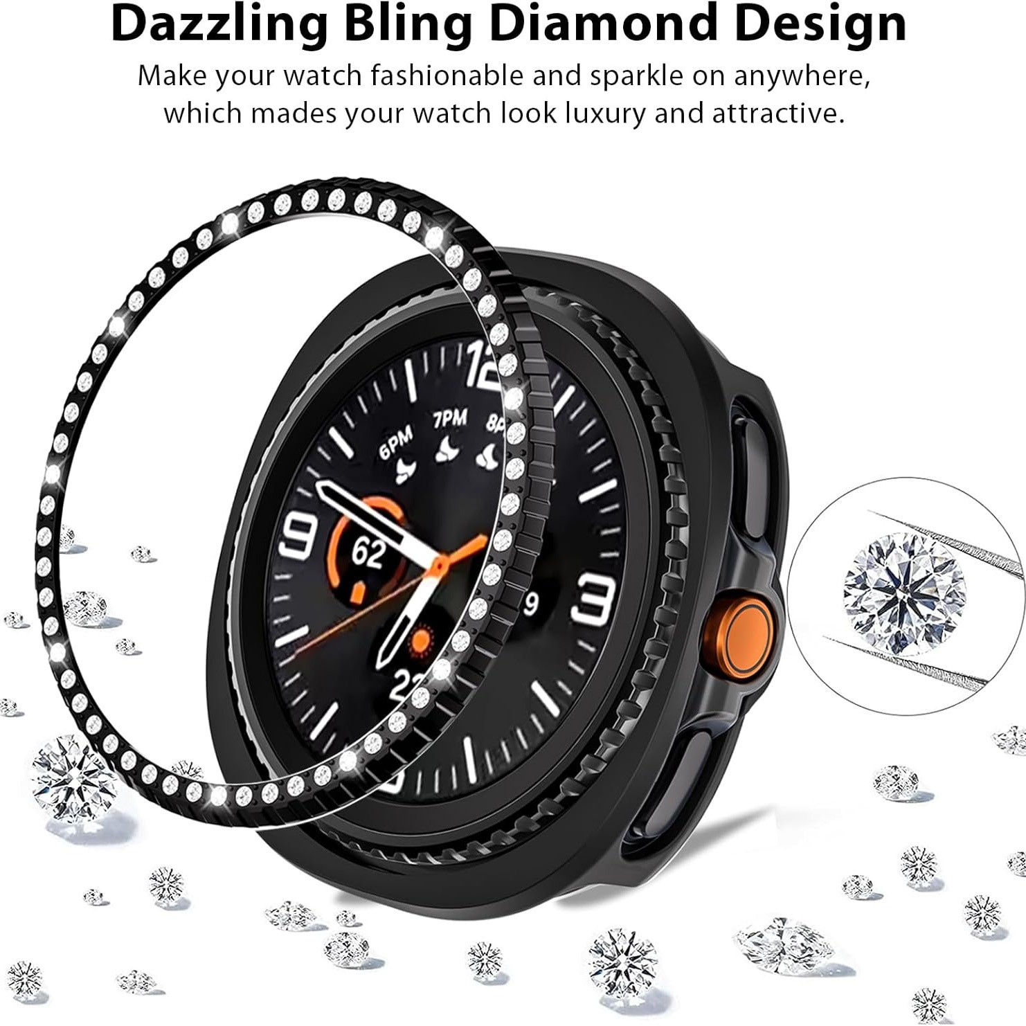 For Samsung Galaxy Watch8 Classic 46mm Metal Bezel Ring Frame Diamond Case Cover