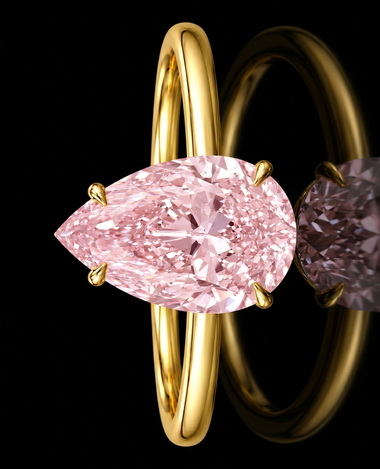 RARE 7.00 Ct Certified Pear Shape Pink Natural Diamond Ring Yellow Gold Finish