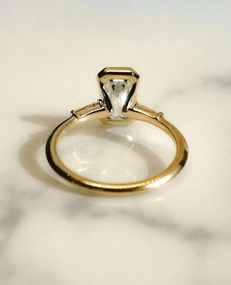 Emerald Diamond Wedding Ring 2.80 Ct Lab Grown IGI E F VVS CVD 14k Yellow Gold