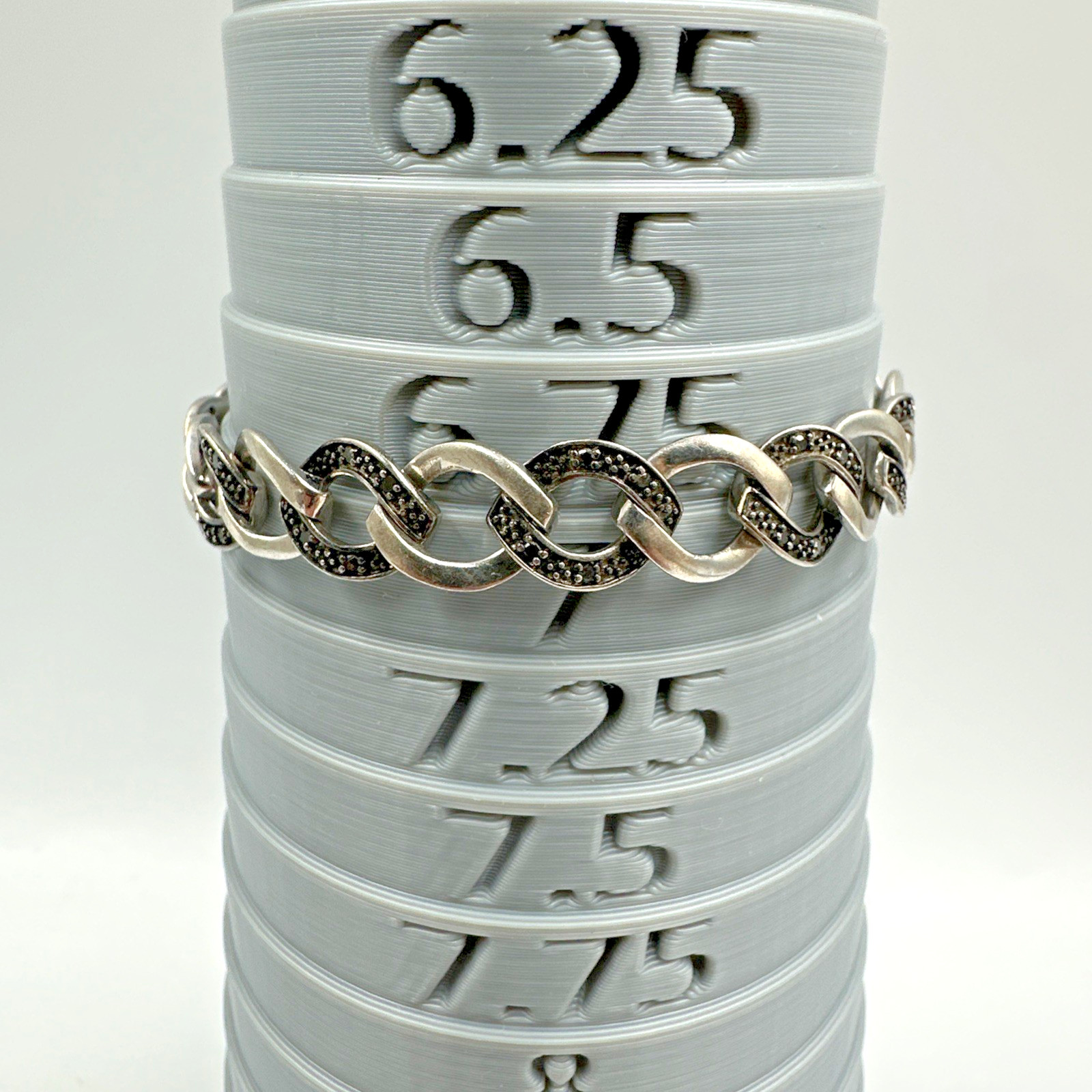 Vtg Alternating Sterling Silver & Marcasite Link Bracelet ~7” 15.7g 9mm Box Lock