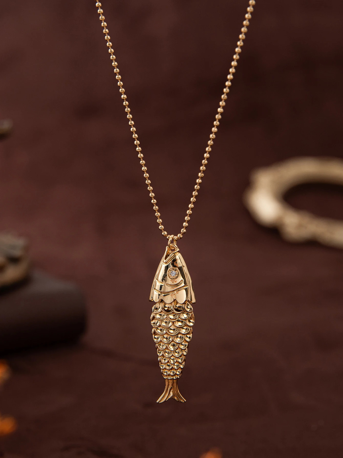 Koi Fish Pendant Necklace Zircon Gold Plated Hip Hop Lucky Jewelry Gift