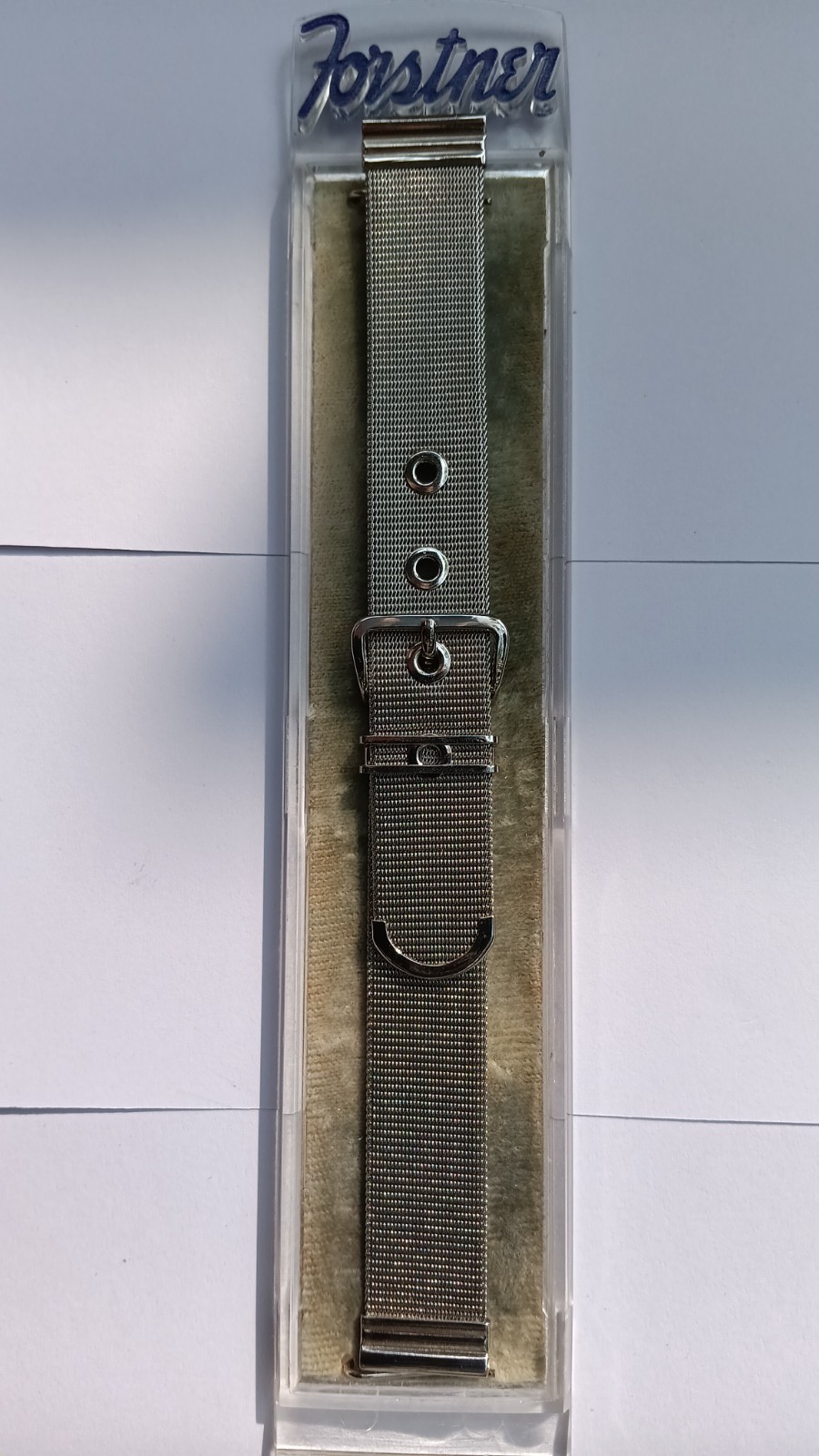 STYLISH 1950’s FORSTNER NOS STAINLESS BUCKLE MESH 16-MM STRAIGHT-END WATCHBAND
