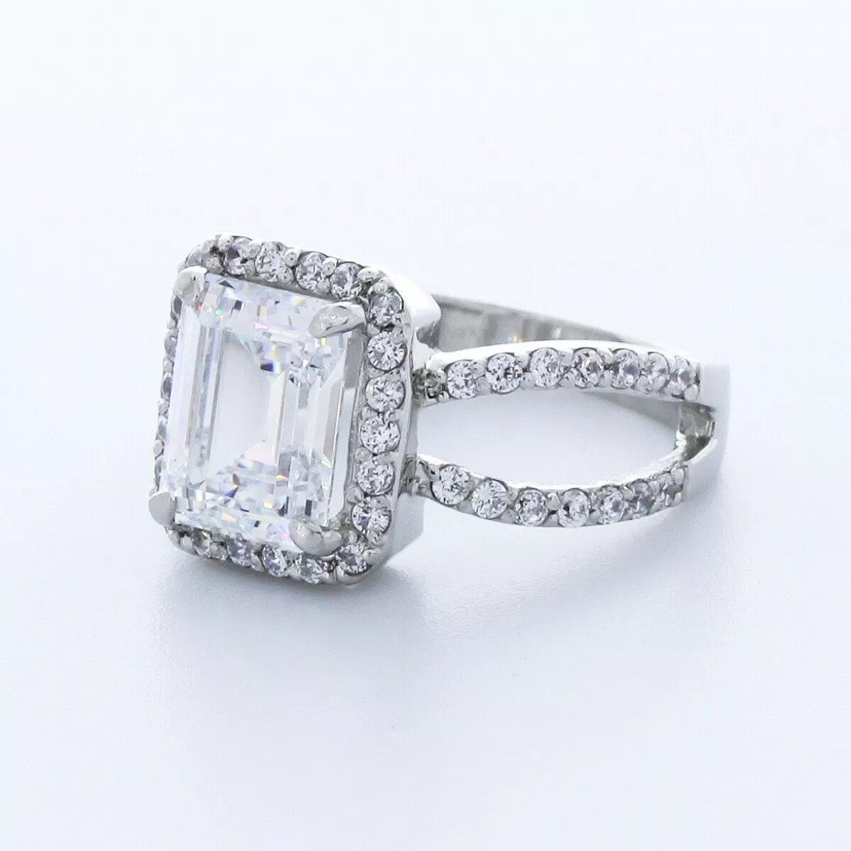 Side Stone Engagement Ring Platinum Halo 3.51 CT Emerald Lab-Grown Diamond F SI1