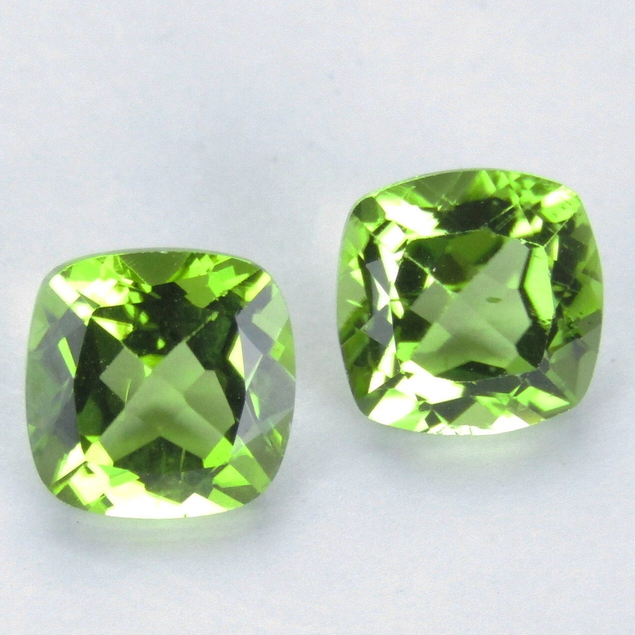 3.38Cts Splendid Natural Green Peridot 7mm Cushion Cut Matching Pair